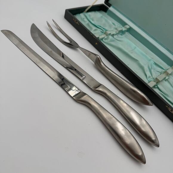 Vintage Carving Set Texhoma Mid Century Stainless Steel 3 pc Boxed Japan - Picture 2 of 9
